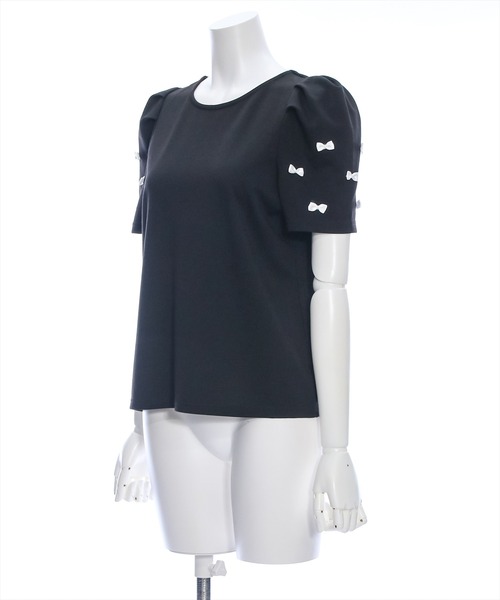 clear（クリア）の「バックジップ袖リボンフ半袖カットソートップス［バレエコア ガーリー カジュアル］≪再入荷≫（Tシャツ/カットソー・レディース・ホワイト×ブラック/ブラック×ホワイト/ブラック/オフホワイト・F）」の13枚目の写真