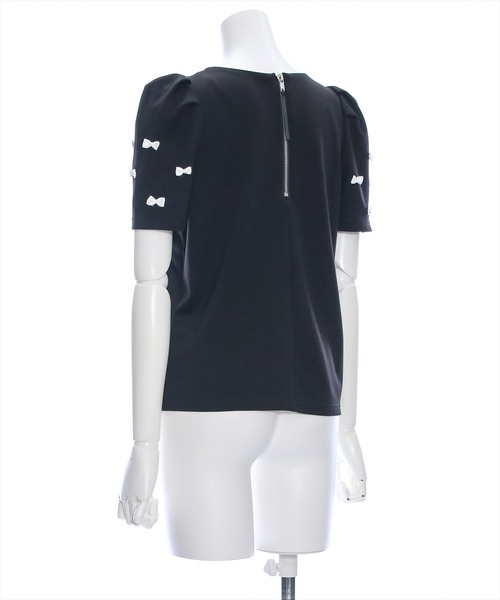 clear（クリア）の「バックジップ袖リボンフ半袖カットソートップス［バレエコア ガーリー カジュアル］≪再入荷≫（Tシャツ/カットソー・レディース・ホワイト×ブラック/ブラック×ホワイト/ブラック/オフホワイト・F）」の15枚目の写真