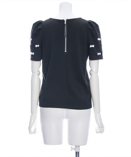 clear（クリア）の「バックジップ袖リボンフ半袖カットソートップス［バレエコア ガーリー カジュアル］≪再入荷≫（Tシャツ/カットソー・レディース・ホワイト×ブラック/ブラック×ホワイト/ブラック/オフホワイト・F）」の16枚目の写真