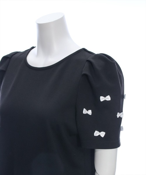 clear（クリア）の「バックジップ袖リボンフ半袖カットソートップス［バレエコア ガーリー カジュアル］≪再入荷≫（Tシャツ/カットソー・レディース・ホワイト×ブラック/ブラック×ホワイト/ブラック/オフホワイト・F）」の19枚目の写真