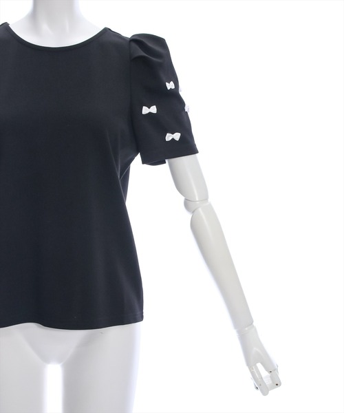 clear（クリア）の「バックジップ袖リボンフ半袖カットソートップス［バレエコア ガーリー カジュアル］≪再入荷≫（Tシャツ/カットソー・レディース・ホワイト×ブラック/ブラック×ホワイト/ブラック/オフホワイト・F）」の20枚目の写真