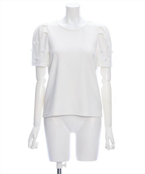 clear（クリア）の「バックジップ袖リボンフ半袖カットソートップス［バレエコア ガーリー カジュアル］≪再入荷≫（Tシャツ/カットソー・レディース・ホワイト×ブラック/ブラック×ホワイト/ブラック/オフホワイト・F）」の22枚目の写真