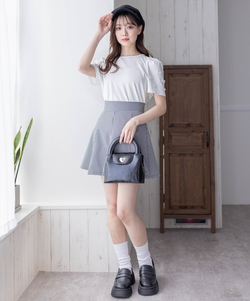 clear（クリア）の「バックジップ袖リボンフ半袖カットソートップス［バレエコア ガーリー カジュアル］≪再入荷≫（Tシャツ/カットソー・レディース・ホワイト×ブラック/ブラック×ホワイト/ブラック/オフホワイト・F）」の12枚目の写真