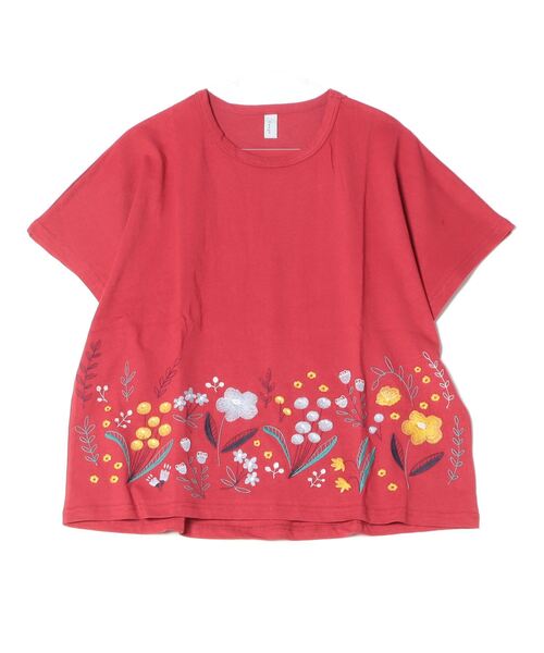 【Emagoイマゴ】裾花刺繍ドルマンTシャツ　 楽天市場】裾花刺繍ドルマンTシャツ emago レディース トップス