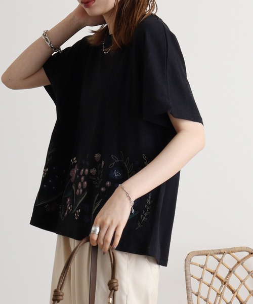 EMAGO 裾花刺繍ﾄﾞﾙﾏﾝT（Tシャツ/カットソー）｜Emago（イマゴ