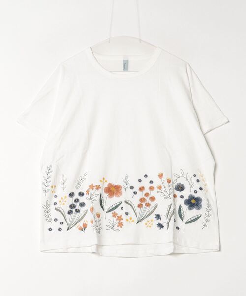 【Emagoイマゴ】裾花刺繍ドルマンTシャツ　 EMAGO 裾花刺繍ﾄﾞﾙﾏﾝT（Tシャツ/カットソー）｜Emago（イマゴ