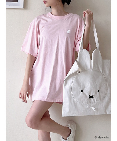 MIIA(ミーア)の「miffy バイカラーロゴプリントTシャツ(Tシャツ/カットソー・レディース・ピンク・FREE/SHORT)」の2枚目の写真