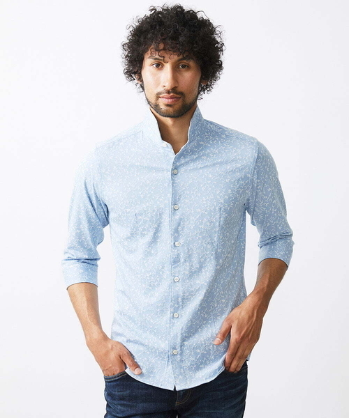 MICHEL KLEIN HOMME (ミッシェルクランオム)の「ボタニカル柄七分袖ジャージシャツ(シャツ/ブラウス・メンズ・ライトブルー/ネイビー・MEDIUM/LARGE/X-LARGE)」の2枚目の写真