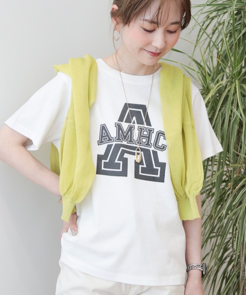 AMERICAN HOLIC(アメリカンホリック)の「アルファベット TEE①(Tシャツ/カットソー・レディース・オフホワイト/ネイビー・M/L)」の1枚目の写真