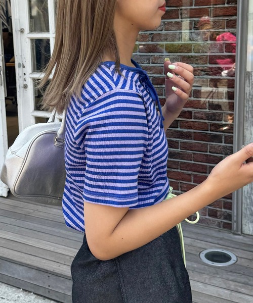 CIAOPANIC(チャオパニック)の「マルチWAYボーダーリンガーTee(Tシャツ/カットソー・レディース・オレンジ/ブラック/パープル/レッド・ONE SIZE)」の6枚目の写真