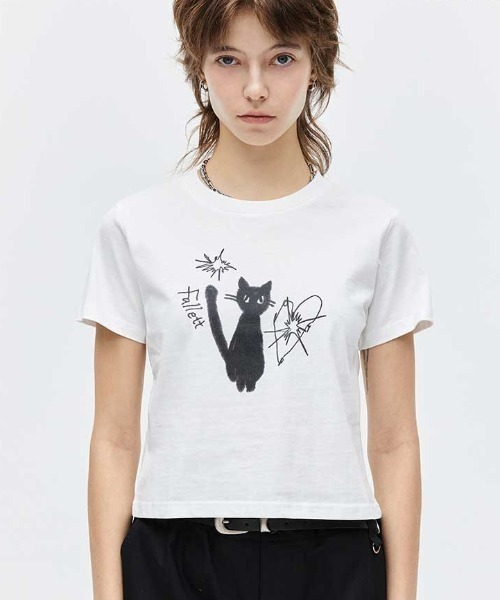 .KOM(ドットコム)の「A'GEM/9 × .kom 『FALLETT/ファレット』 NIGHT NERO CROP SHORT SLEEVE/ネロクロップショートスリーブ(Tシャツ/カットソー・レディース・チャコールグレー/ホワイト/ピンク・M)」の2枚目の写真