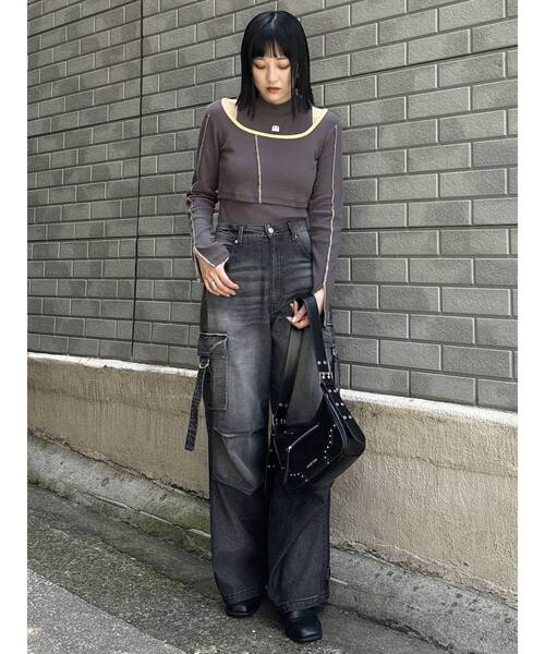 MURUA（ムルーア）の「マルチウェイレイヤードトップス（Tシャツ/カットソー・レディース・グレー/ブラック/カーキ・FREE）」の7枚目の写真