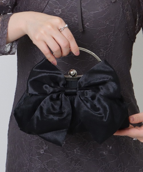 Lace Ladies(レースレディース)の「ビッグリボン コンパクト パーティー がま口 ハンドバッグ(クラッチバッグ・レディース・ホワイト/グレー/ブラック/ベージュ・FREE)」の5枚目の写真