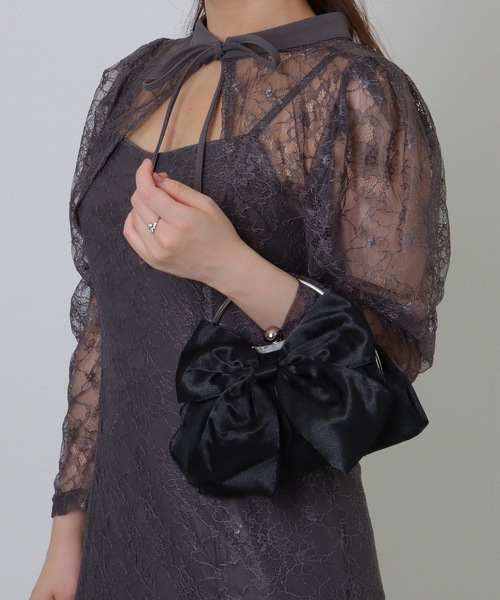 Lace Ladies(レースレディース)の「ビッグリボン コンパクト パーティー がま口 ハンドバッグ(クラッチバッグ・レディース・ホワイト/グレー/ブラック/ベージュ・FREE)」の6枚目の写真