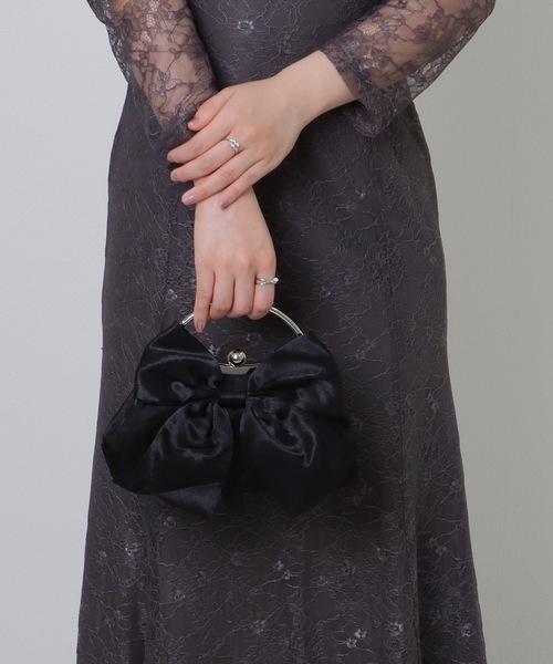 Lace Ladies(レースレディース)の「ビッグリボン コンパクト パーティー がま口 ハンドバッグ(クラッチバッグ・レディース・ホワイト/グレー/ブラック/ベージュ・FREE)」の8枚目の写真