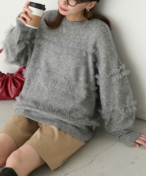 BONLECILL(ボンルシール)の「もちもちティアードチュールニットプルオーバー(ニット/セーター・レディース・杢グレー/ブラック/アイボリー・FREE)」の22枚目の写真