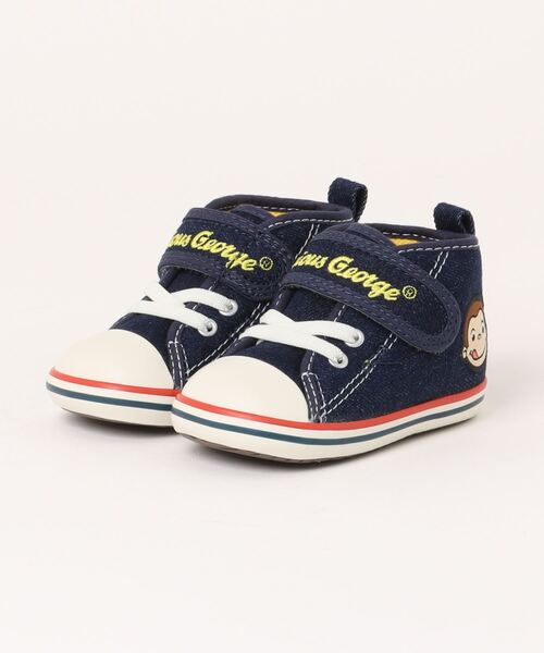 CONVERSE(コンバース)の「onverse コンバース BABY ALL STAR N WP V-1 / OSARUNOGEORGE ベビーシューズ ストラップ(ベビーオールスターNWPV-1/おさるのジョージ)(スニーカー・キッズ・ベージュ/インディゴブルー・13.0cm/14.0cm/15.0cm/13.5cm/14.5cm/12.5cm)」の2枚目の写真