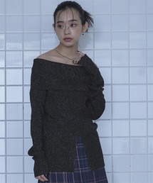 オフショルラメリブニット