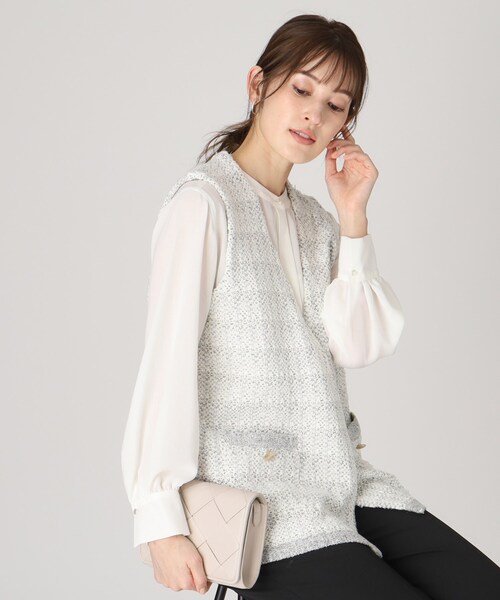 【セール】【洗える／ツイード柄／着回し◎】すっきり細見え、表情ゆたかなニットジレ（ベスト）｜COUP DE CHANCE（クードシャンス）