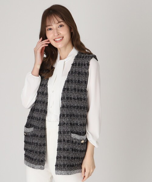 【セール】【洗える／ツイード柄／着回し◎】すっきり細見え、表情ゆたかなニットジレ（ベスト）｜COUP DE CHANCE（クードシャンス）