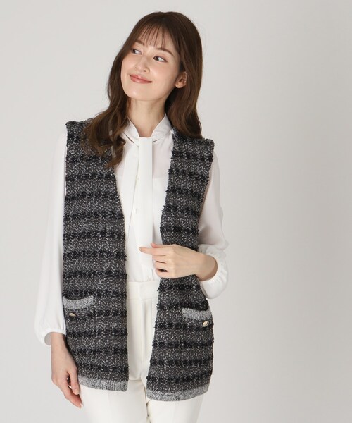 【セール】【洗える／ツイード柄／着回し◎】すっきり細見え、表情ゆたかなニットジレ（ベスト）｜COUP DE CHANCE（クードシャンス）