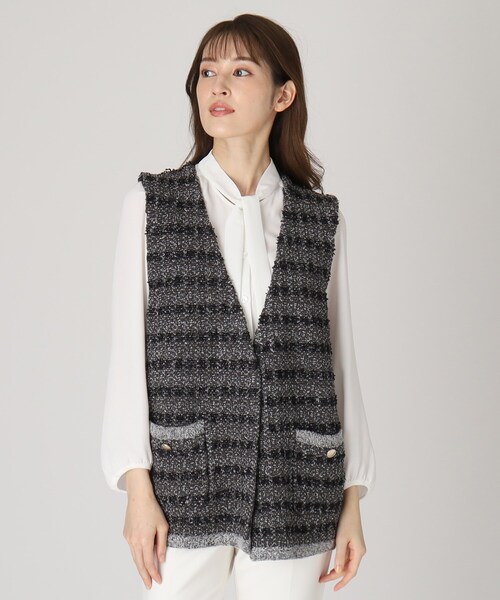 【セール】【洗える／ツイード柄／着回し◎】すっきり細見え、表情ゆたかなニットジレ（ベスト）｜COUP DE CHANCE（クードシャンス）