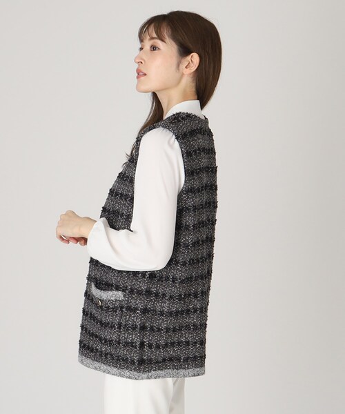 【セール】【洗える／ツイード柄／着回し◎】すっきり細見え、表情ゆたかなニットジレ（ベスト）｜COUP DE CHANCE（クードシャンス）