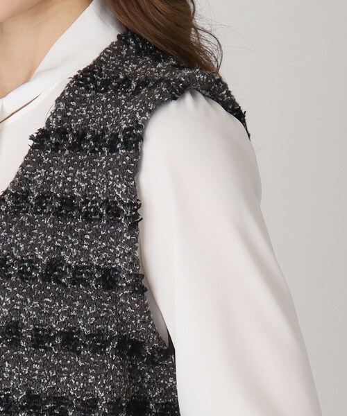 【セール】【洗える／ツイード柄／着回し◎】すっきり細見え、表情ゆたかなニットジレ（ベスト）｜COUP DE CHANCE（クードシャンス）