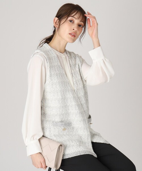 【セール】【洗える／ツイード柄／着回し◎】すっきり細見え、表情ゆたかなニットジレ（ベスト）｜COUP DE CHANCE（クードシャンス）