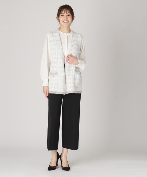 【セール】【洗える／ツイード柄／着回し◎】すっきり細見え、表情ゆたかなニットジレ（ベスト）｜COUP DE CHANCE（クードシャンス）