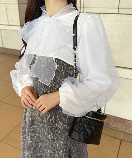 セール】チュールボウタイリボンショートブラウス【ZOZOTOWN限定