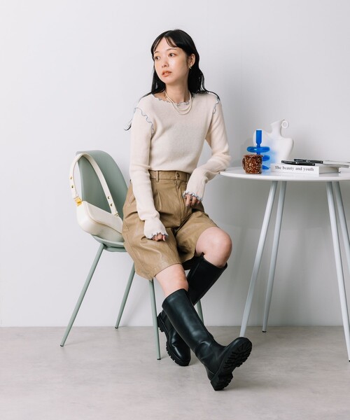 FREAK'S STORE（フリークスストア）の「ウォッシャブル ラメメロークルーネックニット（ニット/セーター・レディース・オフホワイト/ブラック/サックスブルー/ベージュ・ﾌﾘ-）」の5枚目の写真