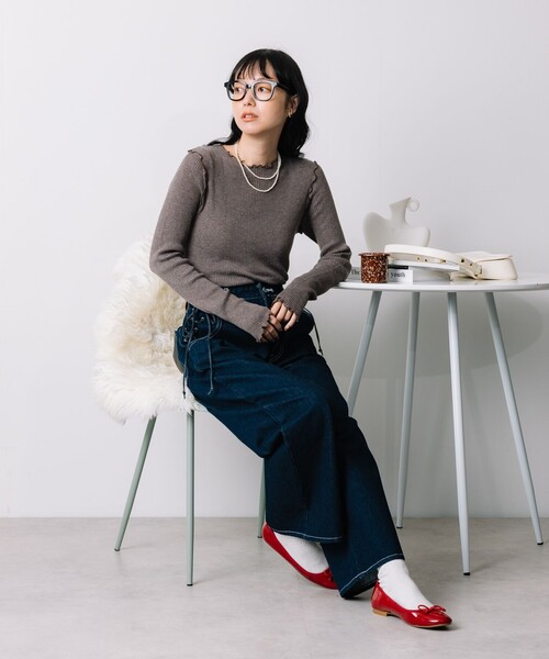 FREAK'S STORE（フリークスストア）の「ウォッシャブル ラメメロークルーネックニット（ニット/セーター・レディース・オフホワイト/ブラック/サックスブルー/ベージュ・ﾌﾘ-）」の22枚目の写真