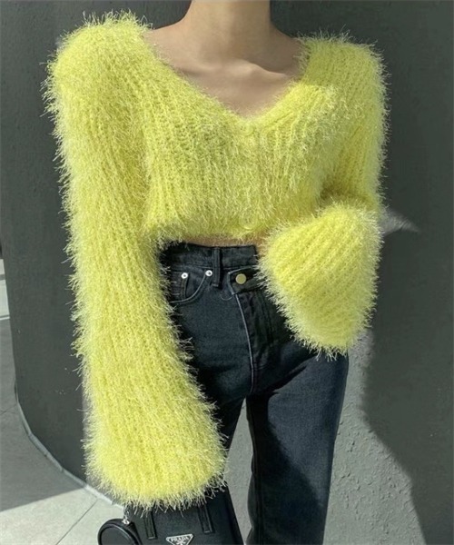 FREE STYLISTS(フリー スタイリスト)の「短丈シャギーヤーンVネックニットカーディガン(カーディガン/ボレロ・レディース・ホワイト/ブラック/ピンク/イエロー/ブルー・FREE)」の5枚目の写真