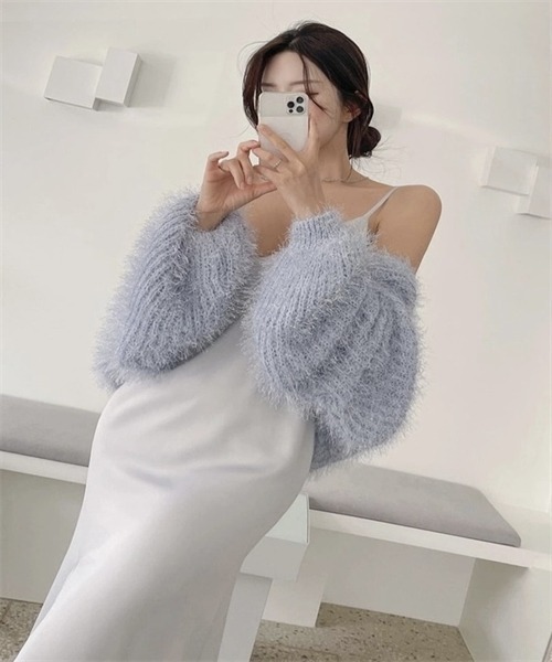 FREE STYLISTS(フリー スタイリスト)の「短丈シャギーヤーンVネックニットカーディガン(カーディガン/ボレロ・レディース・ホワイト/ブラック/ピンク/イエロー/ブルー・FREE)」の13枚目の写真