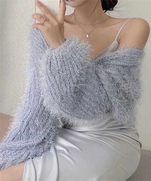 FREE STYLISTS(フリー スタイリスト)の「短丈シャギーヤーンVネックニットカーディガン(カーディガン/ボレロ・レディース・ホワイト/ブラック/ピンク/イエロー/ブルー・FREE)」の14枚目の写真