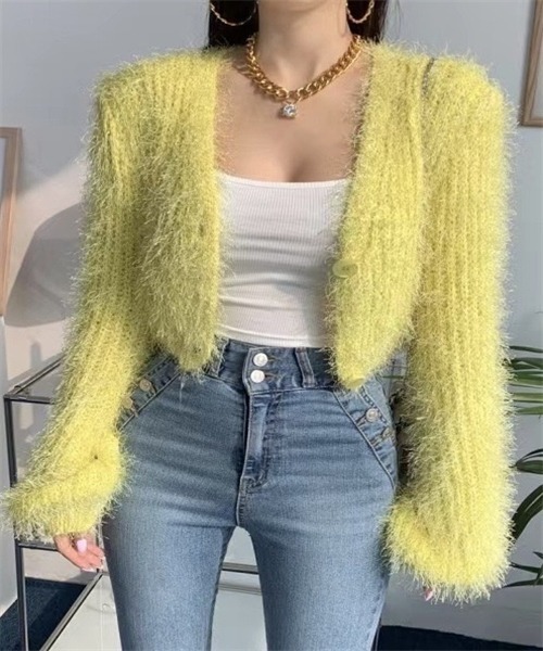FREE STYLISTS(フリー スタイリスト)の「短丈シャギーヤーンVネックニットカーディガン(カーディガン/ボレロ・レディース・ホワイト/ブラック/ピンク/イエロー/ブルー・FREE)」の18枚目の写真