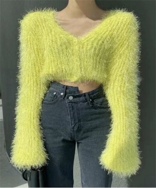 FREE STYLISTS(フリー スタイリスト)の「短丈シャギーヤーンVネックニットカーディガン(カーディガン/ボレロ・レディース・ホワイト/ブラック/ピンク/イエロー/ブルー・FREE)」の17枚目の写真