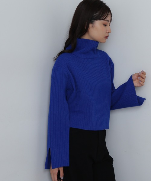 N.（N. Natural Beauty Basic）（エヌエヌナチュラルビューティーベーシック）の「◆ワイドリブハイネックニット（ニット/セーター・レディース・ロイヤルブルー/オフホワイト/グレー・MEDIUM）」の3枚目の写真