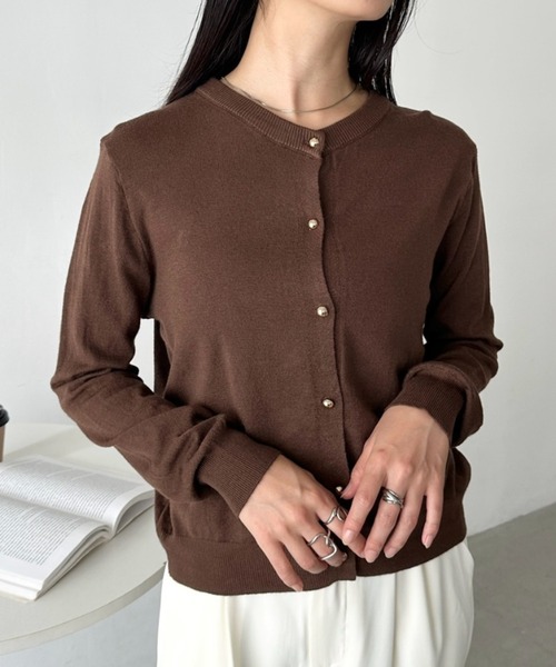 セール】クルーネックゴールドボタンニットカーディガン