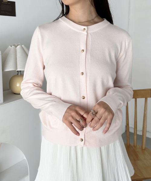 未着用】DeuxiemeClasseコットンクルーネックカーディガン金ボタン