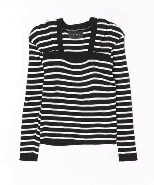 INASTUDIOS(イーナストゥディオス)の「ボーダースクエアネック カットソー レディース(Tシャツ/カットソー・レディース・ホワイト/ベージュ/ブラック・FREE)」の13枚目の写真