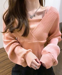 デコルテ見せリブニット