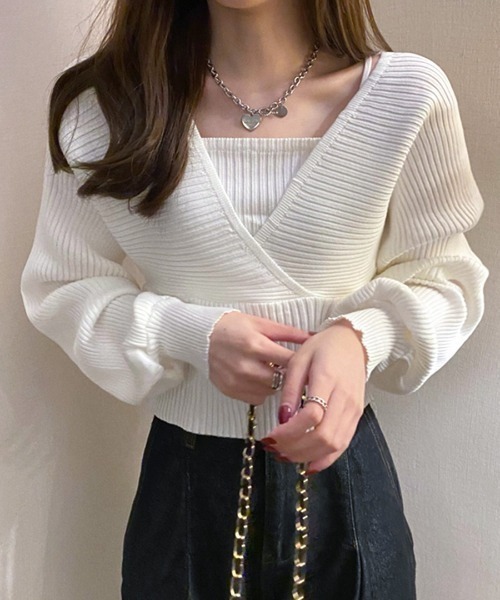 REMUR(レミュール)の「デコルテ見せリブニット(ニット/セーター・レディース・ブラック/モカ/ピンク/オフホワイト・M)」の8枚目の写真