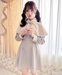 リボンブローチ付きケープワンピース