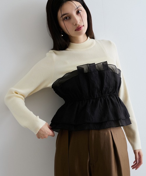 VIS（ビス）の「旬なレイヤードスタイルが叶う！ビスチェドッキングニット/洗える（ニット/セーター・レディース・ライトグレー/キナリ/ブラック/ホワイト系その他・FREE）」の6枚目の写真