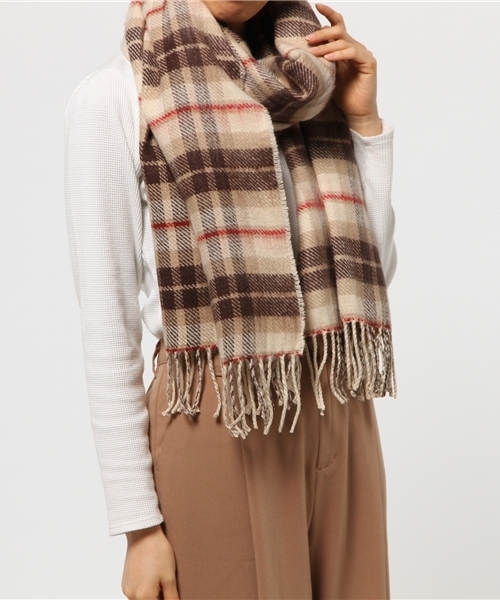 VENCEEXCHANGE(ヴァンスエクスチェンジ)の「チェック無地リバーシブルストール (ストール/ショール・レディース・レッド/ブルー/ライトブラウン・FREE)」の7枚目の写真