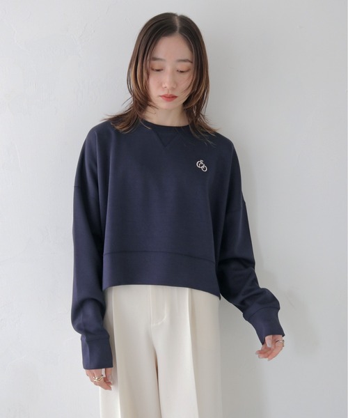 CLEIO（クレイオ）の「【CLEIO】刺繍ロゴ入りポンチトレーナー/EMBROIDERY LOGO PONTE PULLOVER/980-12622（Tシャツ/カットソー・レディース・ネイビー/グレー・FREE）」の2枚目の写真
