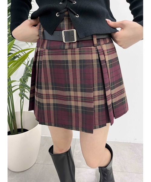 PHILLY(フィリー)の「【PHILLY】ベルトセットチェックスカパン(スカート・レディース・グリーン/ワイン・FREE)」の1枚目の写真