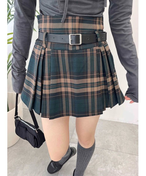 PHILLY(フィリー)の「【PHILLY】ベルトセットチェックスカパン(スカート・レディース・グリーン/ワイン・FREE)」の3枚目の写真
